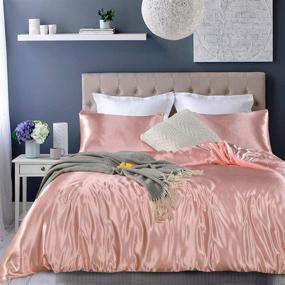 img 3 attached to Erosebridal Hotel Pink Queen Silk Like Satin Bedding Set for Summer Honeymoon - Reversible Quilt Comforter Cover | Soft & Lightweight Farmhouse Room Decor