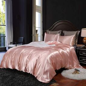 img 4 attached to Erosebridal Hotel Pink Queen Silk Like Satin Bedding Set for Summer Honeymoon - Reversible Quilt Comforter Cover | Soft & Lightweight Farmhouse Room Decor