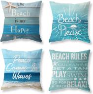 🌊 coastal beach navy blue green throw pillow cases set of 4 - outdoor couch decorative throw pillow covers for sofa bed car patio home decor, 18x18 inch, ocean theme логотип