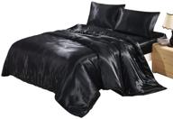 drefeel hotel quality black silk like satin queen/full size duvet cover set - soft, stain resistant bedding with hidden zipper ties logo