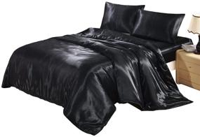 img 4 attached to DREFEEL Hotel Quality Black Silk Like Satin Queen/Full Size Duvet Cover Set - Soft, Stain Resistant Bedding with Hidden Zipper Ties