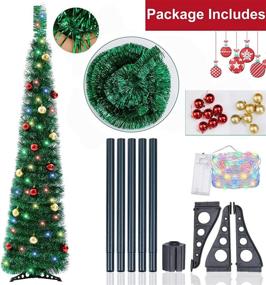 img 1 attached to 🎄 Green Collapsible 5 Ft Christmas Tinsel Tree with 15 Colored Lights, 15 Ball Ornaments, Stand Included - Perfect Xmas Indoor Small Space Home Decorations