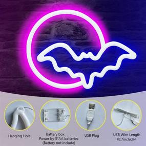 img 3 attached to 🌙 Vibrant Neon Signs: Moon and Bat LED Lights for Wall Decor - USB/Battery Powered Neon Light Sign for Bedroom, Living Room, Bar - Perfect Gift for Kids, Parties, Christmas, Halloween