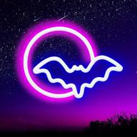 🌙 vibrant neon signs: moon and bat led lights for wall decor - usb/battery powered neon light sign for bedroom, living room, bar - perfect gift for kids, parties, christmas, halloween логотип