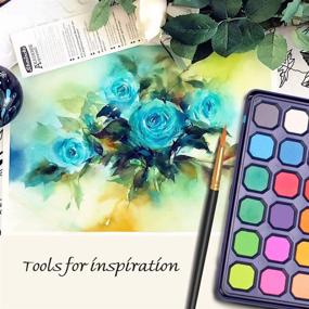 img 3 attached to 🎨 Watercolor Paint Set: 24 Professional Colors in Tin Box with Water Brushes, sketch Pencil - Ideal for Students, Kids, Beginners, and Professional Artists - Portable Painting Set for School Supplies