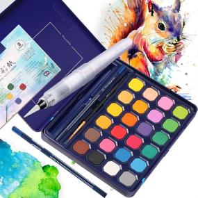 img 4 attached to 🎨 Watercolor Paint Set: 24 Professional Colors in Tin Box with Water Brushes, sketch Pencil - Ideal for Students, Kids, Beginners, and Professional Artists - Portable Painting Set for School Supplies