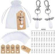 👼 set of 120 angel design keychain favors with metal pendant, key ring, thank you kraft tags, organza bags – ideal baptism favors for baby shower, bridal shower, and wedding party supplies логотип