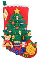 lioobo christmas stocking felt applique kit: handmade xmas tree diy fabric hanging bag for kids, festive decoration and educational toy logo