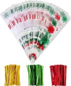 img 4 attached to 🐇 Premium Boao 100-Piece Easter Cone Treat Bags with Snowflake Design - Clear Cellophane Bags for Easter Candy, Cookies, and More! Includes 150 Twist Ties - 6.4 x 15.2 Inches (Style 1)