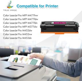 img 3 attached to 🖨️ Набор картриджей TRUE IMAGE 410A для замены HP CF410A CF411A CF412A CF413A для цветного МФУ Pro M477fnw M477fdw M477fdn M452dn M452nw M477 принтер (черный, голубой, желтый, пурпурный, 4 штуки)
