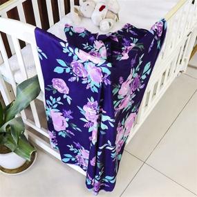 img 1 attached to 🌸 Stretchy Purple Flower Newborn Receiving Blanket Headband Set: Perfect Swaddle and Sleeping Wrap for Baby Girls