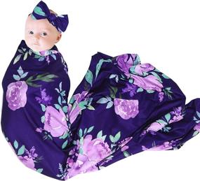 img 4 attached to 🌸 Stretchy Purple Flower Newborn Receiving Blanket Headband Set: Perfect Swaddle and Sleeping Wrap for Baby Girls