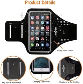 img 1 attached to 📱 Waterproof Running Armband for iPhone 11 Pro Max Xr Xs Max 10 8 7 Plus Samsung Galaxy S10 Plus S20 S9 S8 S7 Note and More - JINGTOO Arm Phone Pouch with Card & Keys Holder