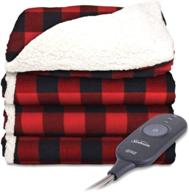 🔥 sunbeam electric throw - reversible imperial plush with sherpa - premium sherpa and ultra soft - 3 heat settings, 3 hour auto-off - plaid red and black on white - 50 x 60 logo