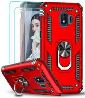 📱 leyi compatible samsung j2 core/j2 2019 case with tempered glass - military grade protection, car kickstand, red [2 pack] screen protector logo