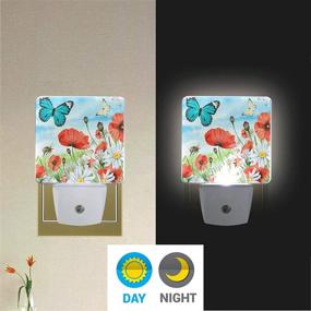 img 3 attached to 🦋 Set of 2 Spring Butterfly Bee Night Lights | Summer Poppy Flowers Nightlights | Daisy Dragonfly Plug-in LED Nightlight | Auto Dusk-to-Dawn Sensor Lamp for Bedroom Bathroom Kitchen Hallway Stairs