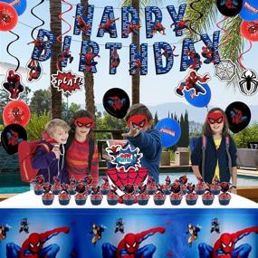 img 1 attached to 🎉 Boy's Superhero Birthday Decorations - Tablecloth, Splash Masks, Cupcake Toppers, Banner, Latex Balloons - Party Supplies & Decorations