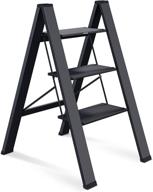 🪜 mitir 3 step folding ladder: anti-slip kitchen stools, lightweight 440lbs aluminum, wide pedal логотип