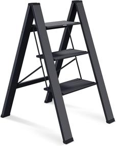 img 4 attached to 🪜 MITIR 3 Step Folding Ladder: Anti-Slip Kitchen Stools, Lightweight 440lbs Aluminum, Wide Pedal