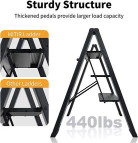 img 3 attached to 🪜 MITIR 3 Step Folding Ladder: Anti-Slip Kitchen Stools, Lightweight 440lbs Aluminum, Wide Pedal