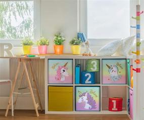 img 3 attached to Unicorn Storage Bins Foldable - Collapsible Toy Box Cube - Shelf Boxes - Decorative Storage Box - Kids Toys Organizer - Rainbow Container (Set of 3 Unicorns)