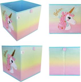 img 1 attached to Unicorn Storage Bins Foldable - Collapsible Toy Box Cube - Shelf Boxes - Decorative Storage Box - Kids Toys Organizer - Rainbow Container (Set of 3 Unicorns)