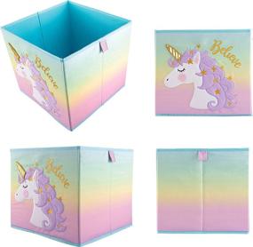 img 2 attached to Unicorn Storage Bins Foldable - Collapsible Toy Box Cube - Shelf Boxes - Decorative Storage Box - Kids Toys Organizer - Rainbow Container (Set of 3 Unicorns)