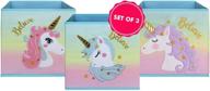unicorn storage bins foldable - collapsible toy box cube - shelf boxes - decorative storage box - kids toys organizer - rainbow container (set of 3 unicorns) logo