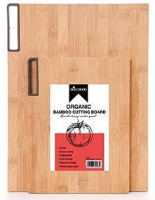 img 2 attached to 🔪 Premium Holymood Bamboo Cutting Board Set - Heavy Duty, Organic and Un-slip Chopping Board for Meat, Cheese, and Vegetables - Pack of 2