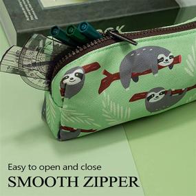 img 1 attached to 🦥 LParkin Sloth Students Super Large Capacity Canvas Pencil Case: Green Pen Bag for Stationery, Makeup & Cosmetics