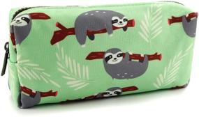 img 4 attached to 🦥 LParkin Sloth Students Super Large Capacity Canvas Pencil Case: Green Pen Bag for Stationery, Makeup & Cosmetics