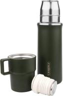 🌡 feijian thermos add-a-cup water bottle – insulated stainless steel beverage bottle for hot & cold drink with leakproof lid and integrated handle, 21 oz, army green логотип