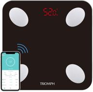 📱 triomph smart scale: ultimate digital bathroom scale for weight, body fat, water, muscle, bmi, bone mass - ios and android compatible - black logo