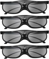 👓 boblov dlp link 3d glasses (4 pack) - rechargeable, 144hz active shutter glasses for dlp 3d projectors - compatible with optoma, samsung, benq, dell, acer, vivitek, nec, sharp (black) logo