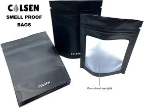 img 1 attached to 🔒 100 Pack of COLSEN Smell Proof Mylar Resealable Foil Pouch Bags - Airtight Ziplock, Food Safe, 3 x 4 Inches with Matte Black Design and Clear Window