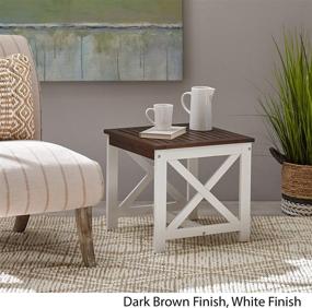 img 2 attached to Jean Indoor Farmhouse Acacia Wood End Table 🌳 by Christopher Knight Home in Dark Brown and White Finish