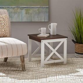 img 3 attached to Jean Indoor Farmhouse Acacia Wood End Table 🌳 by Christopher Knight Home in Dark Brown and White Finish