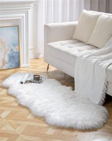 img 2 attached to 🐑 White Faux Fur Rug: Plush Sheepskin Rug for Bedroom, Nursery, Living Room - 2x6 Feet, White