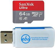 📸 sandisk 64гб карты памяти micro sdxc ultra, совместимые с motorola one, moto z4, z3, z3 play, e6, e5, e5 play, e5 plus (sdsquar-064g-gn6mn) комплект вместе с 1 считывателем карт памяти everything but stromboli microsd card reader логотип