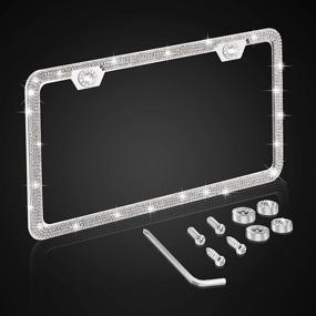 img 4 attached to Nomiou Bling Narrow License Plate Frame: Sparkling Rhinestone Crystal Luxury for Front or Back License Plates