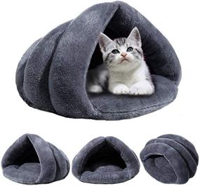 img 2 attached to Cozy Fleece Pet Tent Cave Bed for Small to Medium Puppies, Kitty Cats, and Dogs - Warm and Soft Sleeping Bag with Burrow House Hole, Igloo Nest Design - Ideal for Cuddling and Resting