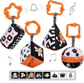 img 4 attached to 👶 TUMAMA High Contrast Shapes Sets Baby Toys: Black and White Stroller Toy for Car Seat, Plush Rattles Rings Hanging Toy for 0-12 Months - 4 Packs