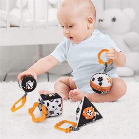 img 1 attached to 👶 TUMAMA High Contrast Shapes Sets Baby Toys: Black and White Stroller Toy for Car Seat, Plush Rattles Rings Hanging Toy for 0-12 Months - 4 Packs