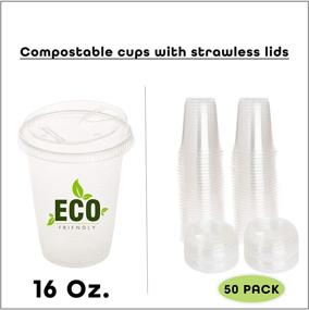 img 3 attached to 🌿 50-Pack of 16 oz Eco-Friendly Compostable Cups with Strawless Lids