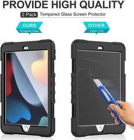 img 3 attached to 📱 iPad 10.2-inch Case 2021/2020/2019, [with 2 Pack Tempered Glass Screen Protector] BASE MALL Shockproof Tablet Cover, Pencil Holder, Rotating Kickstand, Hand/Shoulder Strap (Black)