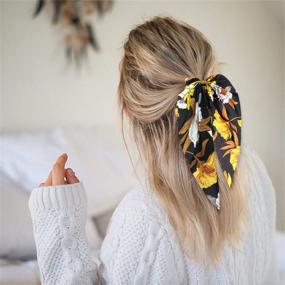 img 1 attached to 🎀 WATINC 12-Piece Bowknot Hair Scrunchies Set in Silk Satin, Scarf Hair Ties with Chiffon Floral Scrunchie Ponytail Holder, featuring Bows, Dots, and Flower Patterns. Hair Scrunchy Accessories Ropes ideal for Women's Styling.