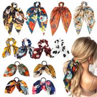 🎀 watinc 12-piece bowknot hair scrunchies set in silk satin, scarf hair ties with chiffon floral scrunchie ponytail holder, featuring bows, dots, and flower patterns. hair scrunchy accessories ropes ideal for women's styling. logo