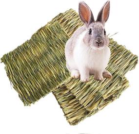 img 4 attached to Hamiledyi Rabbit Bunny Grass Mat: Natural Straw Woven Bedding Nest for Small Animals and Birds - 3 Pack