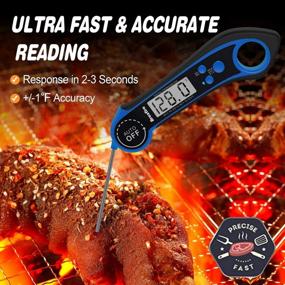 img 3 attached to 🌡️ Blue Waterproof Digital Meat Thermometer with Instant Read, Backlight, Magnet, Calibration, Long Foldable Probe - Ideal for Kitchen, Outdoor Cooking, BBQ, and Grill - Brexfire