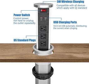 img 2 attached to 💡 Автоматический всплывающий механизм розетки со встроенным защитным предохранителем и 3 розетками типа US Plug и 2 портами USB с беспроводной зарядкой - идеально подходит для офиса, кухни, конференц-зала и декорирования дома.